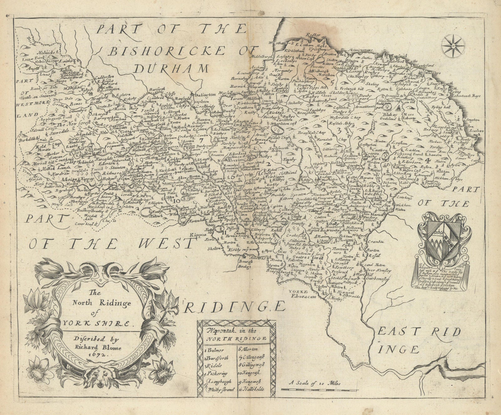 The North Ridinge of York Shire by Richard Blome 1673 old antique map chart